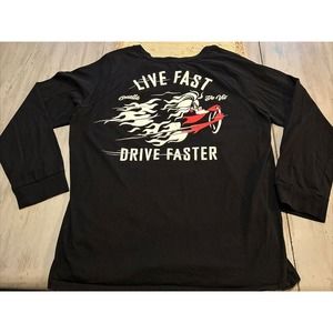 Disney Cruella De Vil Black Long Sleeve Graphic Tee Live Drive Fast Womens Sz XL